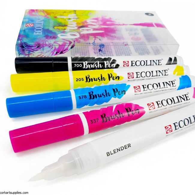 Ecoline Brush Pens Primary 5pk Cork Art Supplies Ltd